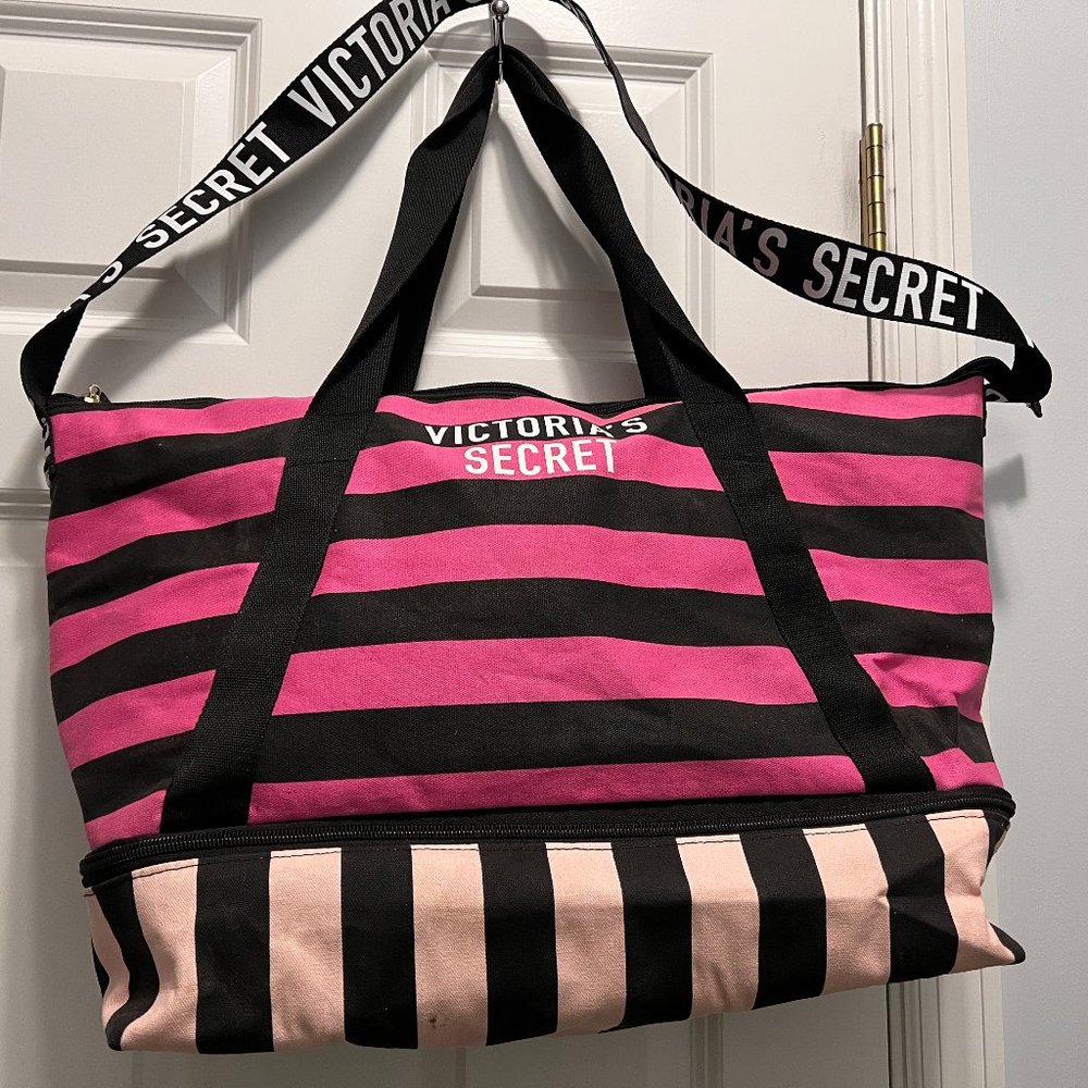 Victoria's Secret pink and black expandable weekender bag